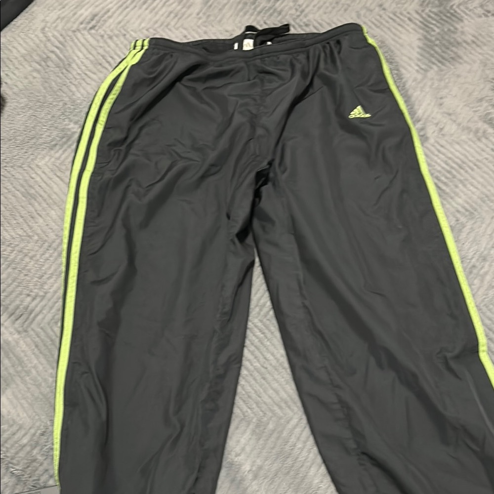 Adidas unisex Black Track Pants with Neon Green Stripes